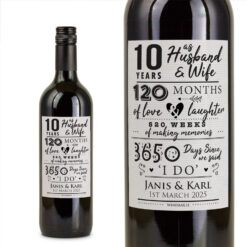 10 Year Anniversary Gift Personalised Wine Gift