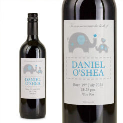 Blue Elephant New-born Baby Boy Personalised Wine Gift