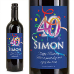 40th Birthday Personalised Birthday Gift Labelled Wine