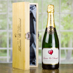 Gold Heart Personalised Wedding Champagne & Engraved Wooden Box