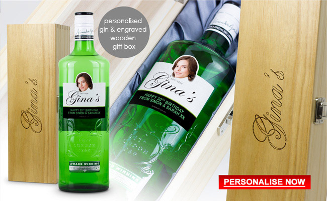 Personalised Gordons Gin and Engraved Wooden Gift Box 70th Birthday Gift
